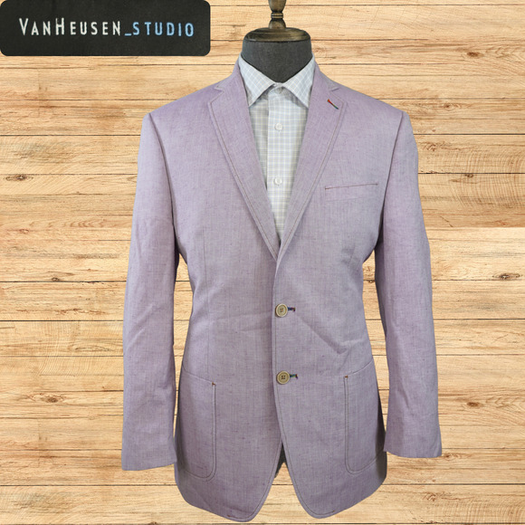 Van Heusen Sport Coat Mens 40R Purple Linen Blend Beach Preppy Jacket Holiday - Picture 1 of 8